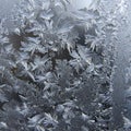 Intricate frost patterns on glass create beautiful, leaf-like structures. The ice crystals Royalty Free Stock Photo