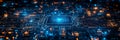 Intricate Futuristic Digital Circuit Board Backdrop with Glowing Technological Patterns and Abstract Connectivity Concept. High-