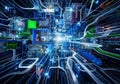 An intricate and futuristic digital representation, showcasing a complex network of interconnected Royalty Free Stock Photo