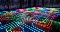 Abstract Neon Circuit Board Network Grid, Futuristic Technology Data Flow Royalty Free Stock Photo