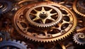 Intricate gears interlock in a complex machinery setup