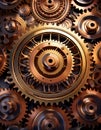 Intricate gears interlock in a complex machinery setup
