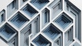 Intricate Geometric Abstract Sculpture Composed of Layered Cubes and Rectangles in Shades of Blue and White Creating a Deep Royalty Free Stock Photo