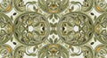 Intricate geometric pattern featuring interlocking circles and leaf motifs in green and yellow Royalty Free Stock Photo