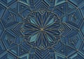 Intricate geometric pattern featuring symmetrical, angular designs in shades of blue. Thin golden Royalty Free Stock Photo