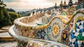 Intricate Geometric Patterns of Park Gell A Detailed Mosaic Detail Unveiling Barcelonas Architectural Splendor