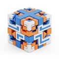Intricate geometric puzzle cube composed of interlocking colored blocks Royalty Free Stock Photo