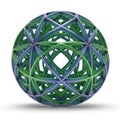 Intricate geometric sphere with interconnected triangular and polygonal shapes in green and blue Royalty Free Stock Photo