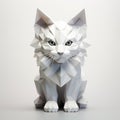 Intricate Geometric White Cat With 3d Polygonal Modeled Head