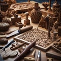 Intricate Geometric Wood Carving: A Close-Up Showcase of Abstract Woodworking Techniques