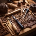 Intricate Geometric Wood Carving: A Close-Up Showcase of Abstract Woodworking Techniques