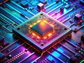 Intricate Glowing Microchip Core Futuristic AI Circuitry Pulses with Cyberpunk Aesthetics a Stunning Visual