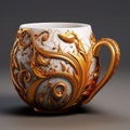 Intricate Gold Cup: 3d Render Of Rococo Whimsy Ceramic Mug