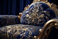 Intricate gold embroidery on a royal blue velvet t Royalty Free Stock Photo