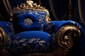 Intricate gold embroidery on a royal blue velvet t Royalty Free Stock Photo