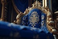 Intricate gold embroidery on a royal blue velvet t Royalty Free Stock Photo