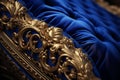 Intricate gold embroidery on a royal blue velvet t Royalty Free Stock Photo