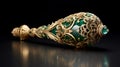 Intricate Gold And Green Jade Writing Brush With Detailed Hyperrealism