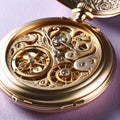 Intricate Gold Pocket Watch Mechanism, AI Generated