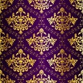 Intricate Gold-on-Purple seamless sari pattern Royalty Free Stock Photo