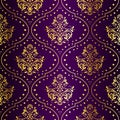 Intricate Gold-on-Purple seamless sari pattern Royalty Free Stock Photo