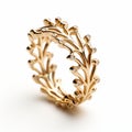 Intricate Golden Leaf Ring With Diamonds - High Detailed Vorticism Style