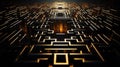 Intricate golden maze with a deep focus, symbolizing complexity, choices, and the journey to a goal. Wealth management