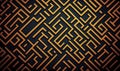Intricate golden maze pattern over a textured dark background creates a captivating design element.