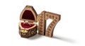 Intricate golden number 17 ring box with ruby gemstone elegant jewelry accessory Royalty Free Stock Photo