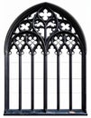 Intricate Gothic Style Window with Dark Iron Frame Against White Background Royalty Free Stock Photo