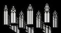 Intricate gothic window silhouettes casting dramatic shadows on a dark surface Royalty Free Stock Photo