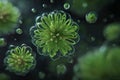 Intricate Green Algae Forms Under Microscopic View with Delicate Bubbles Showcasing Natural Beauty and Complexity in Aquatic Life Royalty Free Stock Photo