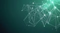 An intricate green digital network with floating particles forms a captivating digital background that embodies the concept of