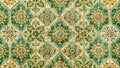 Intricate green and gold floral tile pattern background. Generative AI Royalty Free Stock Photo