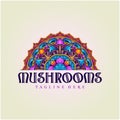Intricate half mandala design featuring trippy mushrooms illustrations