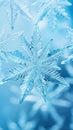 intricate ice crystals against blue backdrop, perfect for winter-themed backgrounds and designs.