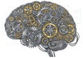 An intricate illustration of a brain constructed from interlocking gears and cogs, forming the Royalty Free Stock Photo