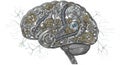 An intricate illustration depicts a mechanical brain composed of numerous Royalty Free Stock Photo