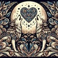 Intricate illustration featuring two stylized wolves h Royalty Free Stock Photo