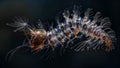 An intricate image of a water flea larva its body adorned with delicate featherlike appendages that allow it to