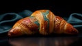 Intricate Indian Design Croissant On Blue Shawl: Hyperrealistic Sculpture Photography