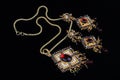 Intricate Indian Gold Jewelry On Black Background