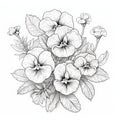 Intricate Ink Drawing Of Pansies: Delicate, Realistic, And Elegant