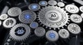 Intricate interlocking gears representing artificial intelligence and technological advancement in a complex system Royalty Free Stock Photo