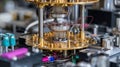 intricate internal mechanism of quantum computer with gold components Royalty Free Stock Photo