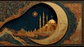 Islamic Artwork with Crescent Moon and Mosque Royalty Free Stock Photo