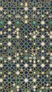 Intricate Islamic geometric pattern featuring interlocking stars and polygons in shades of deep blue green and white with gold Royalty Free Stock Photo