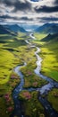 Intricate Landscapes: A Bold And Graceful River Meandering Through Fields