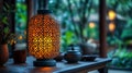 Intricate lantern with warm glow - generative ai Royalty Free Stock Photo