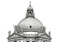 Intricate line drawing of a classical dome structure, reminiscent of Renaissance architecture. Royalty Free Stock Photo